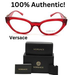 New Versace VE 3282-5280 Transparent Red Eyeglasses 100% Authentic